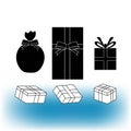 Set of gifts icons in boxes with ribbons. Illustration for a festive decoration.